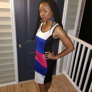 Black, White, Blue, and Pink Dress.